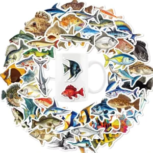50pcs Fish Series Vinyl Sticker Packs for Skateboard Luggage Laptop Bottles
