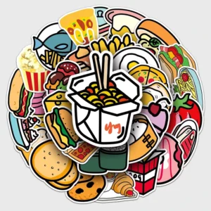 50pcs Food Waterproof PVC Die Cut Sport Decorative Sticker Packs for Kids Cup Laptop Bicycle Luggage Phone Decoration