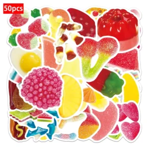 50pcs Gummy Candy PVC Waterproof Stickers for Car Mobile Phone Laptop Notebook Water Bottle