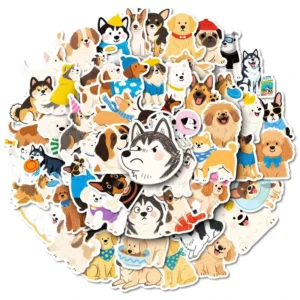 50pcs Hand-Painted Puppy Vinyl Sticker Pack for Skateboards, Luggage, Laptops, and Bottles