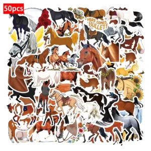 50pcs Horse Animal PVC Waterproof Stickers for Cars, Mobile Phones, Laptops, Notebooks, Water Bottles