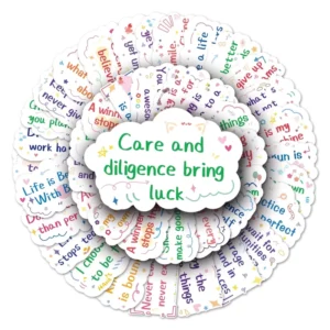 50pcs Inspirational English Sentences Waterproof PVC Die Cut Sticker Packs for Kids Cup Laptop Bicycle Luggage Phone Decoration