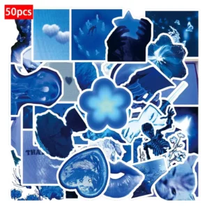 50pcs Low-Pixel Blue Series Graffiti Doodle PVC Waterproof Stickers for Guitars, Notebooks and Luggage
