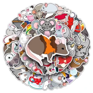 50pcs Mouse Doodle PVC Waterproof Animal Stickers for Kids, Refrigerators, Laptops, Luggage and Notebooks