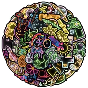 50pcs Neon Removable Waterproof PVC Stickers for Notebook Phone Skateboard Custom Design Decorative Stickers