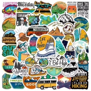 50pcs Outdoor Camping Summer Hiking Scenic PVC Graffiti Stickers for Suitcases Water Bottles Helmets and Books