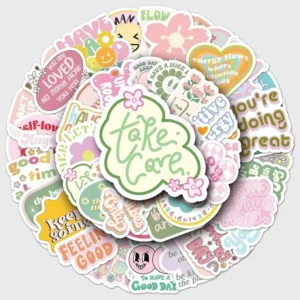 50pcs PVC Waterproof Graffiti Animal Stickers with Inspirational Words for Kids, Refrigerators, and Laptops