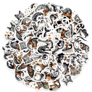 50pcs Retro Animal Vinyl Sticker Pack for Skateboards, Luggage, Laptops, and Bottles