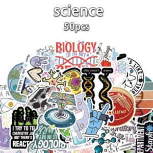 50pcs Science Series PVC Waterproof Stickers for Phone Cases, Notebooks, Water Bottles