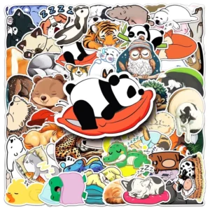 50pcs Sleepy Animals Graffiti Waterproof PVC Die-Cut Stickers for Kids, Cups, Laptops, Bicycles, Luggage, Phones