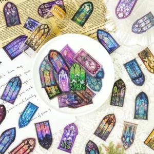 50pcs Stained Glass Window Stickers Vintage European Clear PET Journal Stickers Waterproof Vinyl Stickers