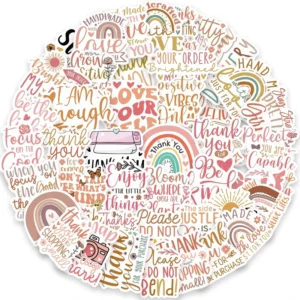 50pcs Thanks for Inspirational Words Series Graffiti Sticker Packs for Motorcycle Suitcase Guitar Notebook