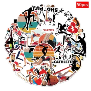 50pcs Track and Field Sports PVC Waterproof Stickers for Cars, Mobile Phones, Laptops, Notebooks, Water Bottles