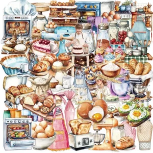 50pcs Transparent Waterproof Baking Stickers, Cartoon Cake Bakery Design, Bottle and Wall Decor