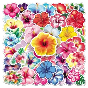 50pcs Tropical Hibiscus Flower PVC Waterproof Graffiti Stickers for Phone Cases Notebooks and Water Cups
