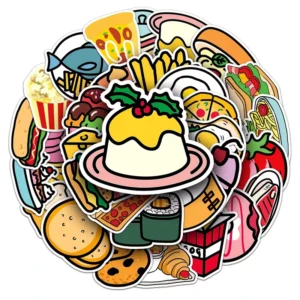 50pcs Waterproof PVC Die-Cut Food and Sports Decorative Stickers for Kids’ Cups, Laptops, Bicycles, Luggage, and Phones
