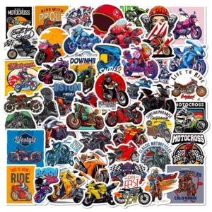 50pcs Waterproof PVC Motorcycle Graffiti Logo Stickers for Car and Helmet Decor