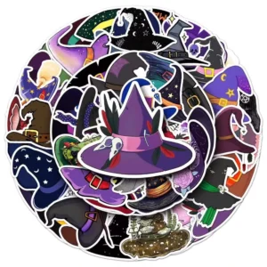 50pcs Witch Hat PVC Waterproof Graffiti Stickers for Cups, Bottles, Notebooks, Luggage, Laptops, Skateboards
