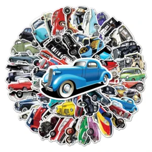 51PCs Cool Car Series Classic Car Cartoon Sticker Waterproof Printing PVC Sticker
