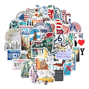 52 New York Theme Retro Cartoon DIY Waterproof PVC Decorative Stickers Z013-01 for Mobile Phone Notebook
