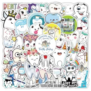 53-Piece Waterproof Cartoon Teeth Vinyl Cut Stickers for Cars, Motorcycles, Bicycles and Luggage
