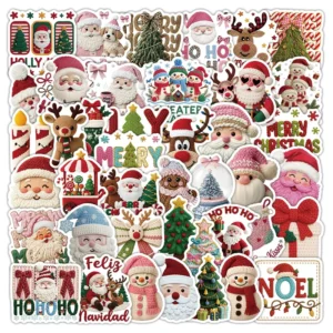 53pcs bag Factory UV Printing Custom Die Cut Vinyl Decorative Sticker Christmas Cartoon for Home Decoration