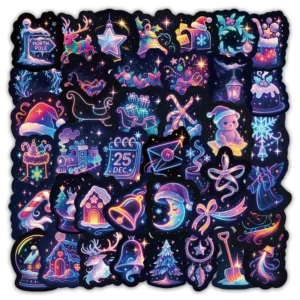 54PCS Neon Christmas Waterproof Cartoon Vinyl Stickers