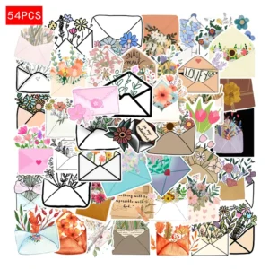 54pcs Flower Envelope Graffiti Sticker Packs for Laptop Luggage Bottle Phone Case Book DIY Decoration