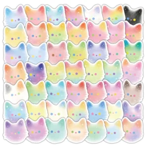 55 Pcs/Bag Colorful Cartoon Cat Face Decorative Stickers