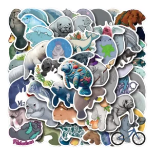 55PCS Waterproof Eco-Friendly Anti-UV Gloss Lamination PVC Manatee Decorative Stickers