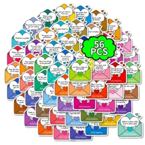 56pcs Daily Envelope Text Stickers for Car, Water Cup, Mobile Phone, Suitcase, Waterproof PVC