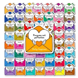 56pcs Happy Daily Cartoon Envelope Text PVC Waterproof Stickers DIY Decoration Notebook Water Cup Luggage