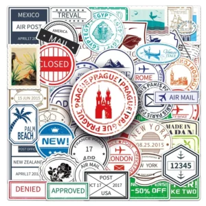59PCS World Travel Air Post Stamp Postmark Sticker
