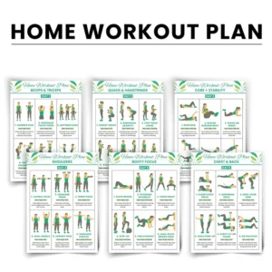 6-Day Home Workout Plan Printable Full Body Fitness Guides for Glutes, Core, Arms and Total Body Strength (6-Piece Set)