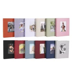 6-Inch Linen Cloth Photo Album for Polaroid Photos with Insert Window, PVC Cover and Spiral Binding