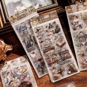 6 PET Landscape Transfer Stickers per Pack, Retro Tent Decoration Collage