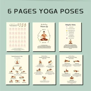 6-Page Somatic Hip Yoga Printable Posters 30-Day Habit Tracker, Breathing Warm Up & Hip Release Exercise (6-Piece Set)