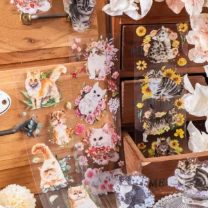 6-Piece Pack Cat Adventure Series Pet Stickers Cat-Themed DIY Cartoon Decoration Stickers 6 Choices