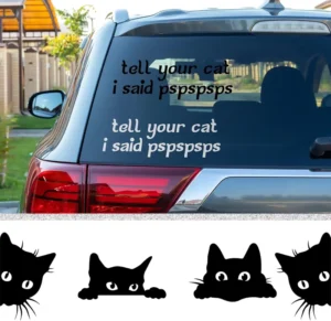 6 Pieces Funny Cat Car Decal I Said Pspsps Decal Lover Peeking Car Sticker Curious Black Cat Sticker