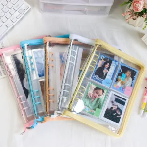 6-Ring A5/A6 Clear Zipper Photo Album with PVC Cover, Soft Card Book for Wedding and Baby