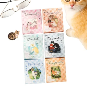 60 Sheets Per Box Kitten Holiday Series Cross-border Self-adhesive PET/Acrylic Die Cut Stickers Children’s Cute Decoration