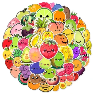60PCS Apple Banana Strawberry Smile Face Cartoon Tropical Fruit Stickers