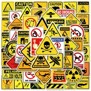 60PCS Cartoon Style Water Resistant PVC Traffic Warning Sign Stickers