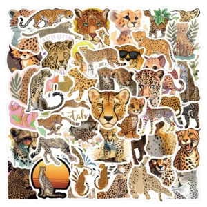 60PCS Wildlife Animal Stickers Leopard Cheetah Vinyl Waterproof Decals Laptop Water Bottle Luggage Decor Sticker Gift