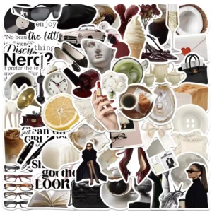 60Pcs Ins Luxury Style Object Graffiti Stickers for Laptop Phone Decor Fashion City Girls Clean Girl Sticker