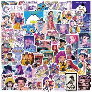 60Pcs Self-Adhesive Demon Anime Girl Group Decals, Punk Style, DIY Decor for Laptop, Phone and Journal