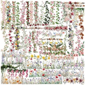 60Pcs Transparent Fence Flowers Graffiti Stickers Book Wall Decor DIY Floral Lace Stickers