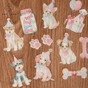 64-Piece PET Custom Transparent Watercolor Puppy Party Self-Adhesive Scrapbook Sticker Pack