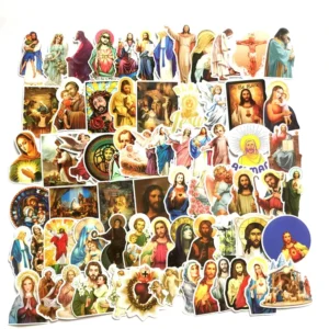 68Pcs Retro Jesus Christian Cross Graffiti Sticker for Laptop Bottle Phone Notebook Waterproof Virgin Mary Label