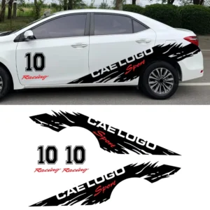 6pcs Car Side Body Racing Graphics Stickers Sedan Side Skirt Number Pattern Decals Auto Exterior Accessories